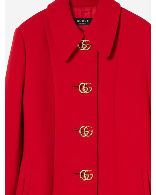 Gucci Red Wool Coat With Gg Buttons
