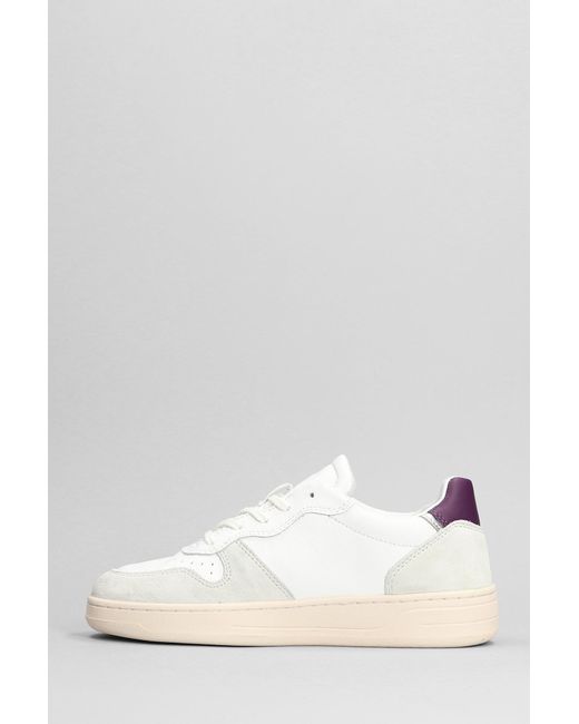 Date White Court Basic Sneakers In Grey Suede And Leather