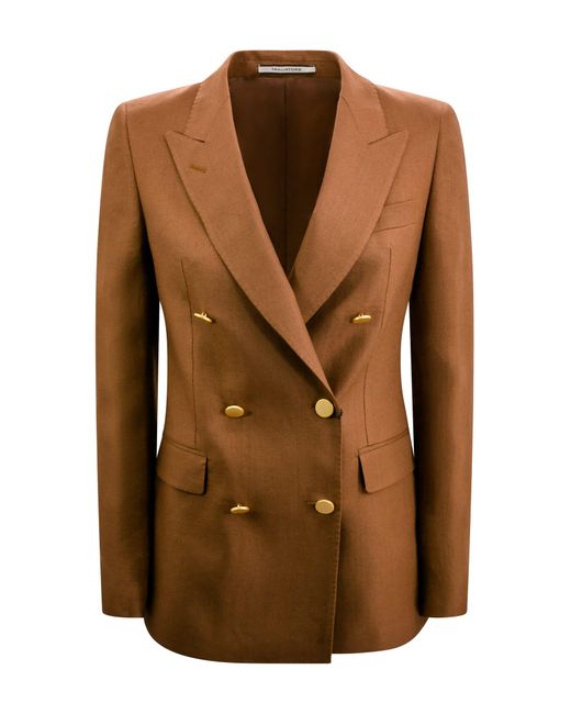 Tagliatore Brown Full Suit With Double-Breasted Blazer With Peaked Lapels And Straight Pants