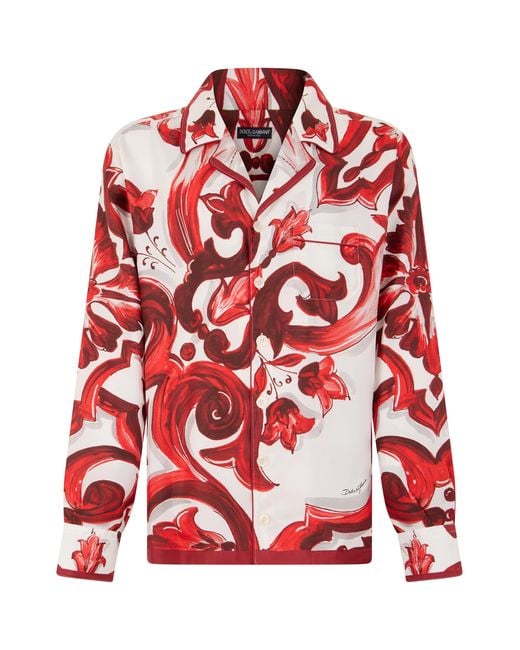 Dolce & Gabbana Red Long-Sleeve Shirt Silk for men