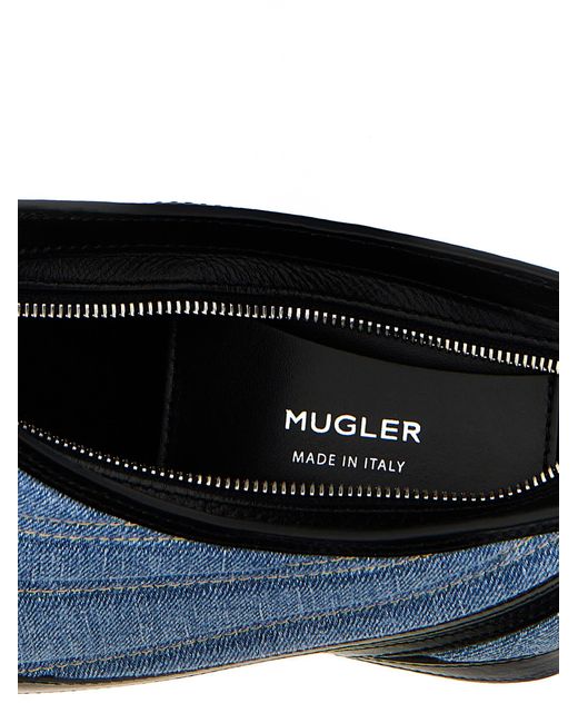 Mugler Blue Small Denim Spiral Curve 01 Shoulder Bags