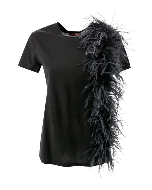 Max Mara Studio Black Jersey T-shirt With Feathers