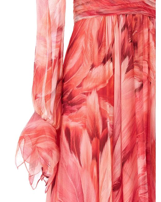 Roberto Cavalli Red 'Plumage' Dress