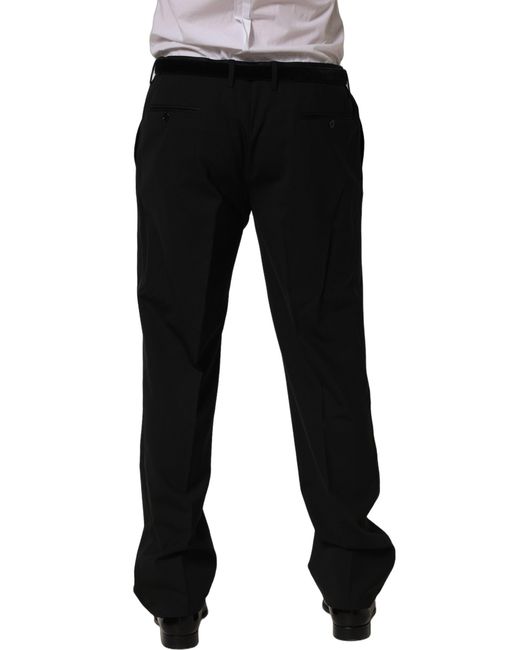 Dolce & Gabbana Black Wool Tapered Leg Dress Trouser Pants for men