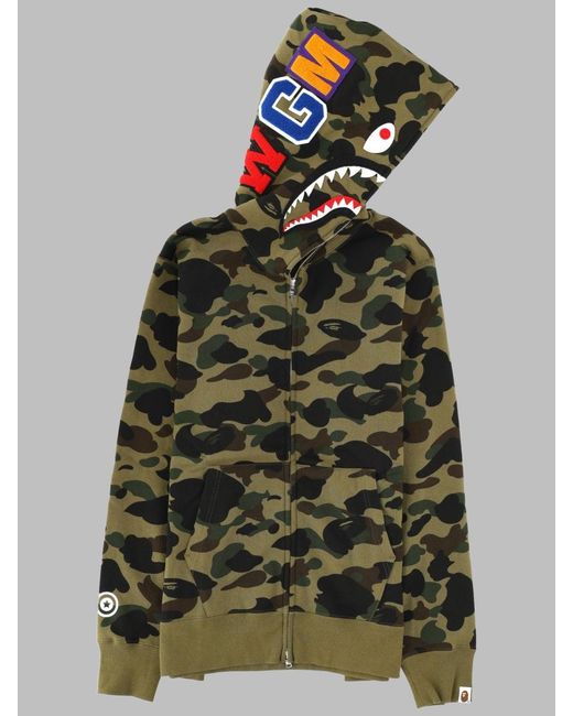 A Bathing Ape Green Hooded Sweatshirt Shark Cotton Sweatshirts for men