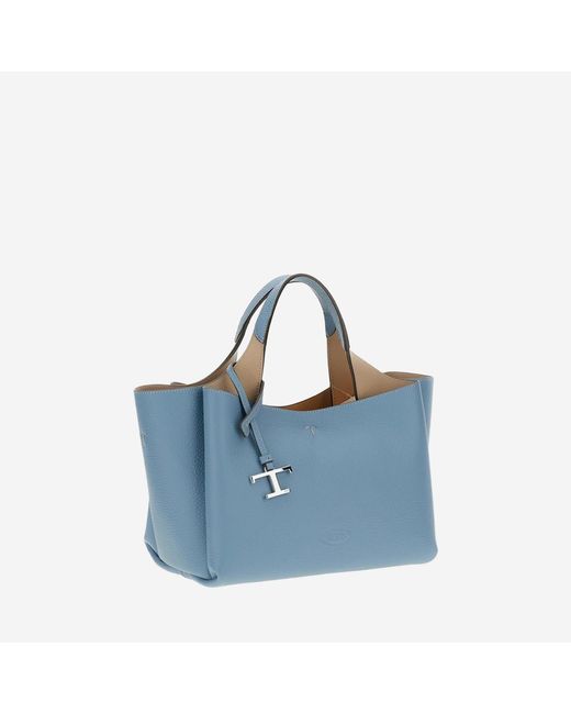 Tod's Blue Leather Handbag With Logo Calfskin Handbags