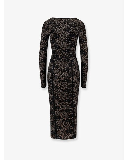Elisabetta Franchi Black Knitted Midi Dress Polyamide
