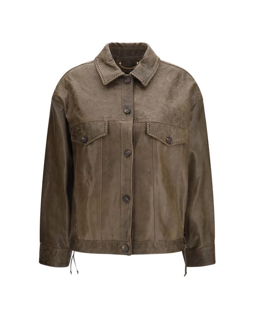 Golden Goose Deluxe Brand Brown Babete Leather Jacket With Embossed Details Calf Bos Taurus