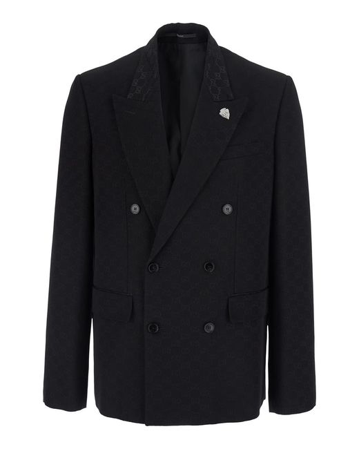 Gucci Blue Double-Breasted Jacket Cotton Blend Blazers for men