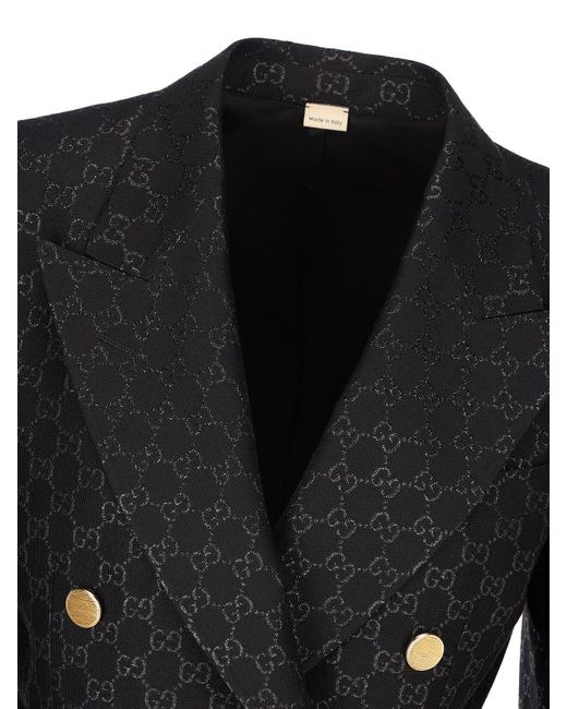 Gucci Black Gg Jacquard Tailored Jacket