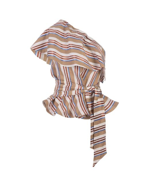 Stella Jean Pink Striped Sleeveless Top With Ruffle