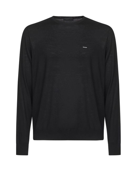 Prada Black Wool Crewneck Sweater Virgin for men