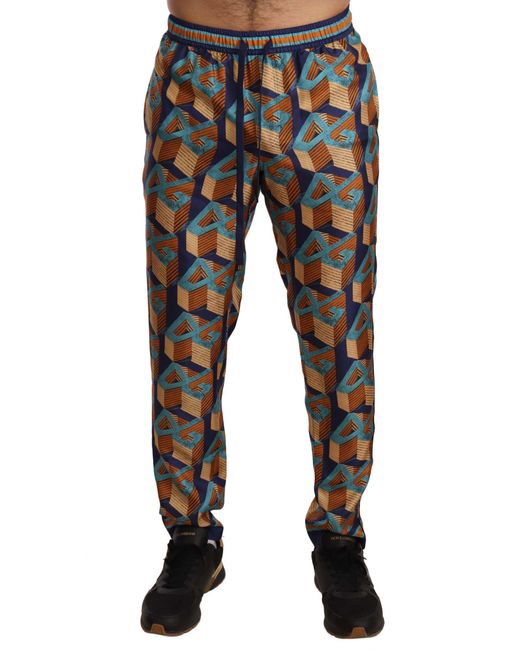 Dolce & Gabbana Black Elegant Silk Jogger Pants With Vibrant Print for men