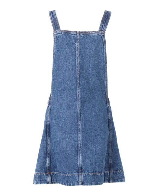 7 For All Mankind Blue Dungaree Dress Le With Carpenter Details Cotton Midi