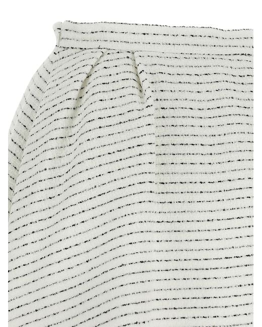 Alessandra Rich White Tweed Mini Skirt With Micro Sequins And Pleated Waist