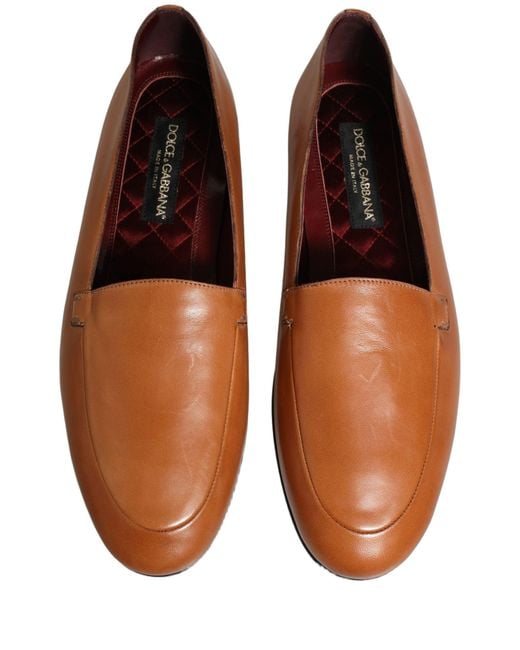 Dolce & Gabbana Brown Leather Logo Slip On Loafers Shoes for men