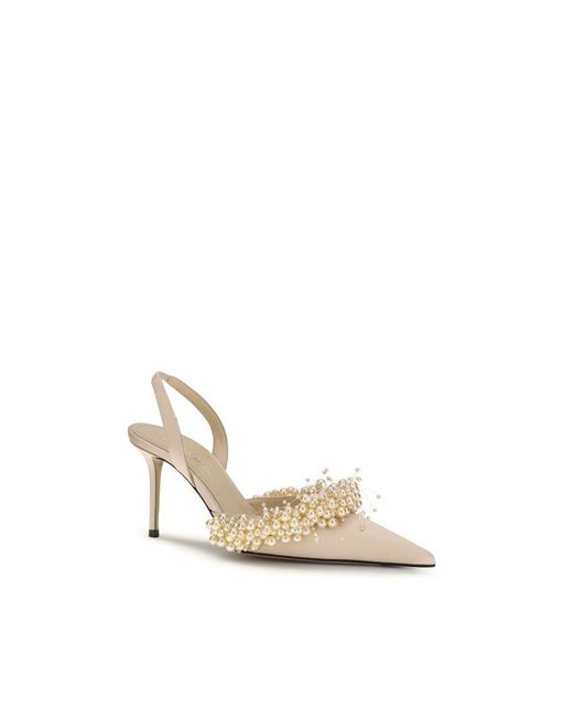 Mach & Mach Metallic Beige Silk High Heel Pumps