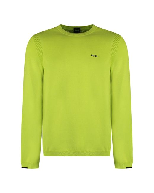 Boss Green Cotton Crew-Neck Sweater for men