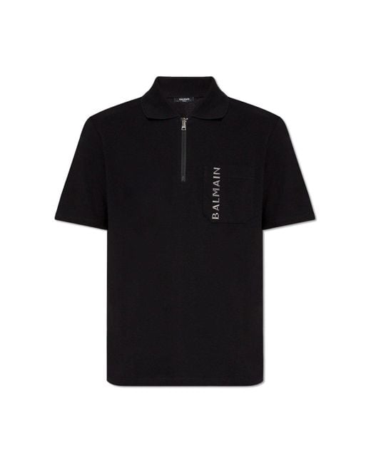 Balmain Black Cotton Polo Shirt, for men