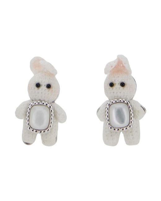 YVMIN White Earrings Woven Mini Rabbit Mother-Of-Pearl