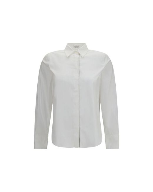 Brunello Cucinelli Gray White Cotton Dress Shirt