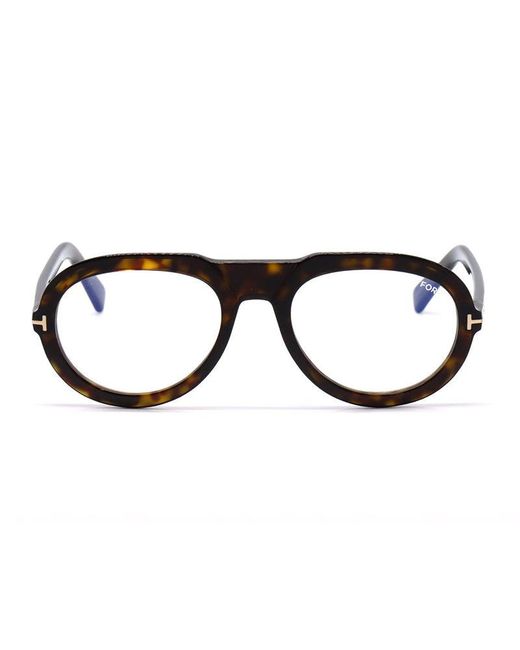 Tom Ford Black Eyeglasses Aviator Full Rim, Shiny Striped Frame And Clear Demo Lenses Lens Ft5756-B056 for men
