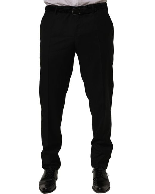 Dolce & Gabbana Black Wool Skinny Leg Dress Trouser Pants Virgin Silk Polyester for men