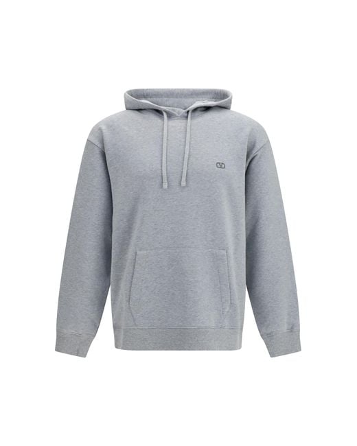 Valentino Gray Vlogo Signature Hoodie Cotton Sweatshirts for men