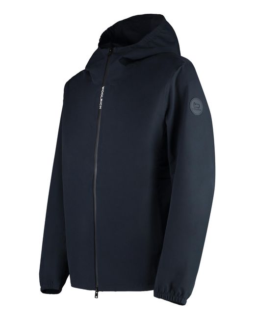Woolrich Blue Pacific Hooded Nylon Jacket for men