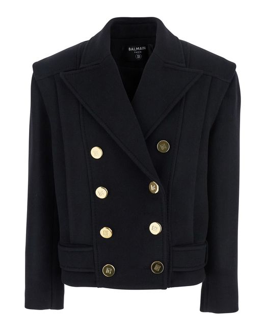 Balmain Blue Jacket With Wide Lapels And Metallic Logo Buttons