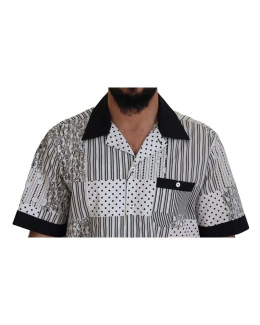 Dolce & Gabbana Gray Patterned Button Down Shirt And Cotton for men
