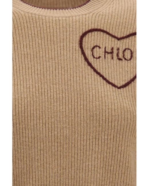 Chloé Brown Sweater Heart-Logo Merino Wool (Ovis Aries)