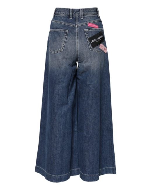 Dolce & Gabbana Blue Cotton High Waist Wide Leg Denim Jeans Clothing