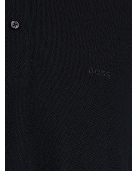 Boss Black Cotton Polo With Tone-On-Tone Logo For Tshirts And Shirts for men