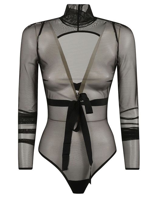 Nensi Dojaka Black See-Through Tie-Waist Bodysuit
