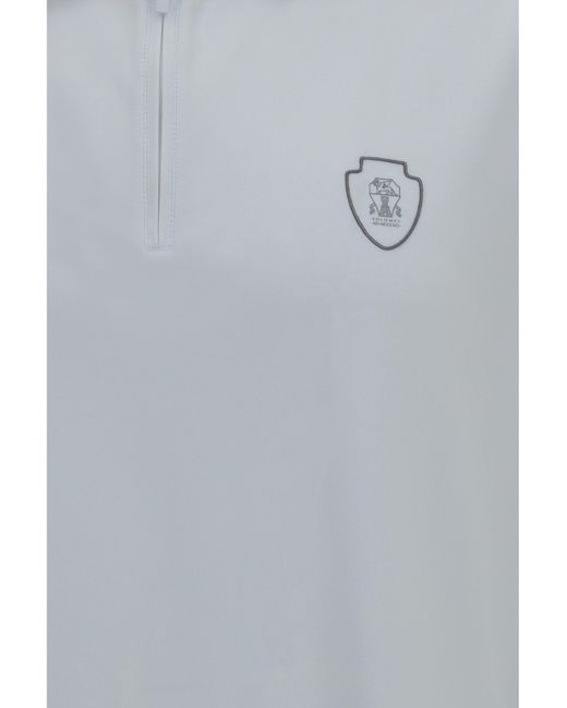 Brunello Cucinelli Blue Polo Shirt With Crest-Steel Polyamide for men