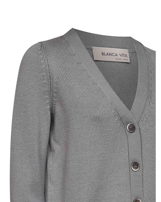 Blanca Vita Gray Sage Virgin Wool Knit Cardigan