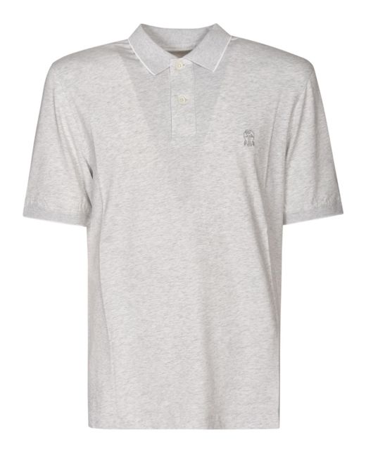Brunello Cucinelli White Logo Polo Shirt for men