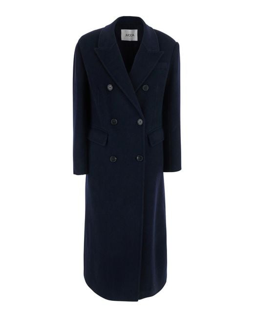 Jucca Blue Double-Breasted Coat Wool Cashmere