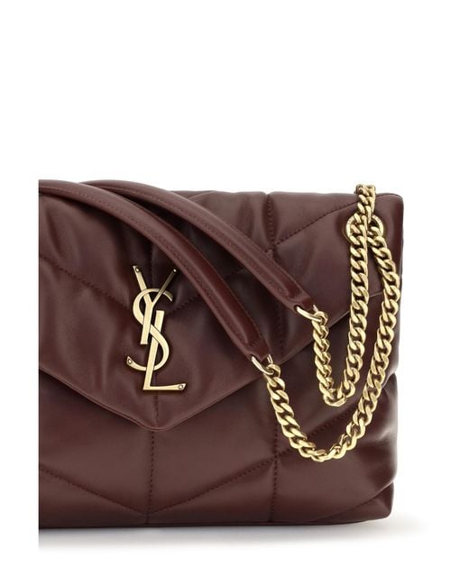 Saint Laurent Brown Shoulder Bag Puffer Toy Lambskin