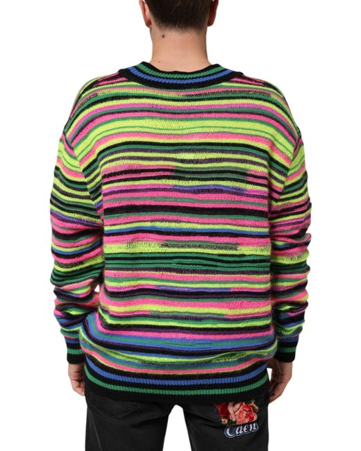 Dolce & Gabbana Red Striped Vneck Logo Sweater for men