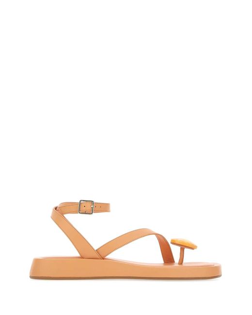 Gia Borghini Brown Peach Leather Rosie 18 Thong Sandals