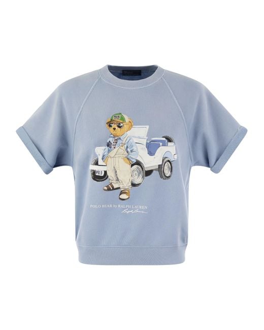 Polo Ralph Lauren Blue Short-Sleeved Cotton Sweatshirt With Bear