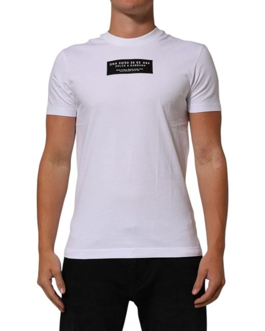 Dolce & Gabbana White Cotton Logo Print Crew Neck T-Shirt for men