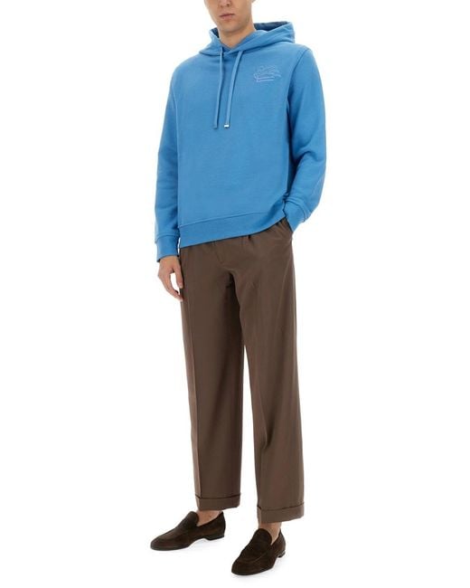 Etro Blue Hoodie Cotton Sweatshirts for men