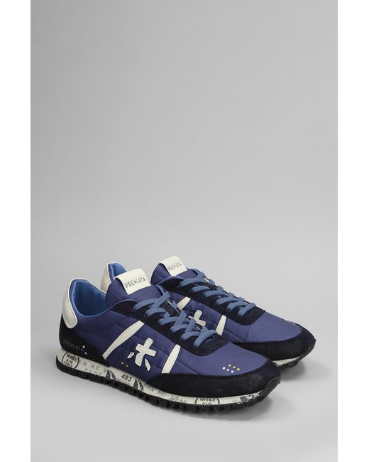 Premiata Sean Sneakers In Blue Suede And Fabric for men