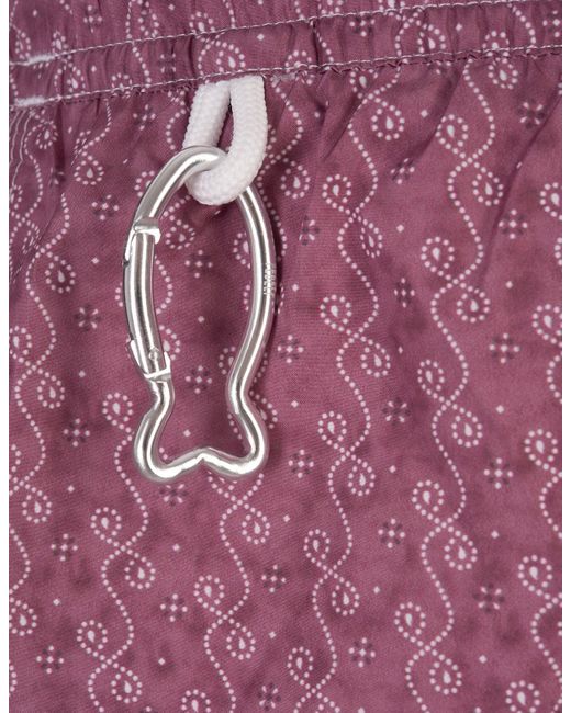 Fedeli Red Burgundy Swim Shorts With Dolphins Pattern for men