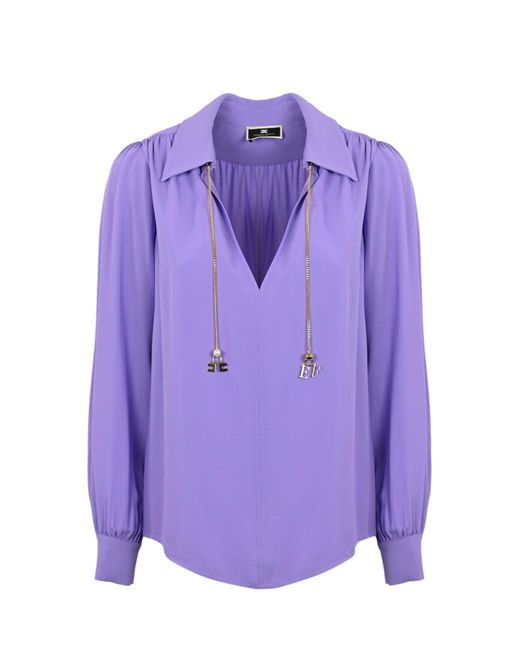 Elisabetta Franchi Purple Viscose Georgette Shirt With Pendants