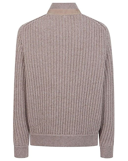 Brunello Cucinelli Brown Shearling Bomber Jacket for men