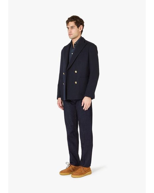 Doppiaa Blue Aanversa Wool Double-Breasted Jacket for men